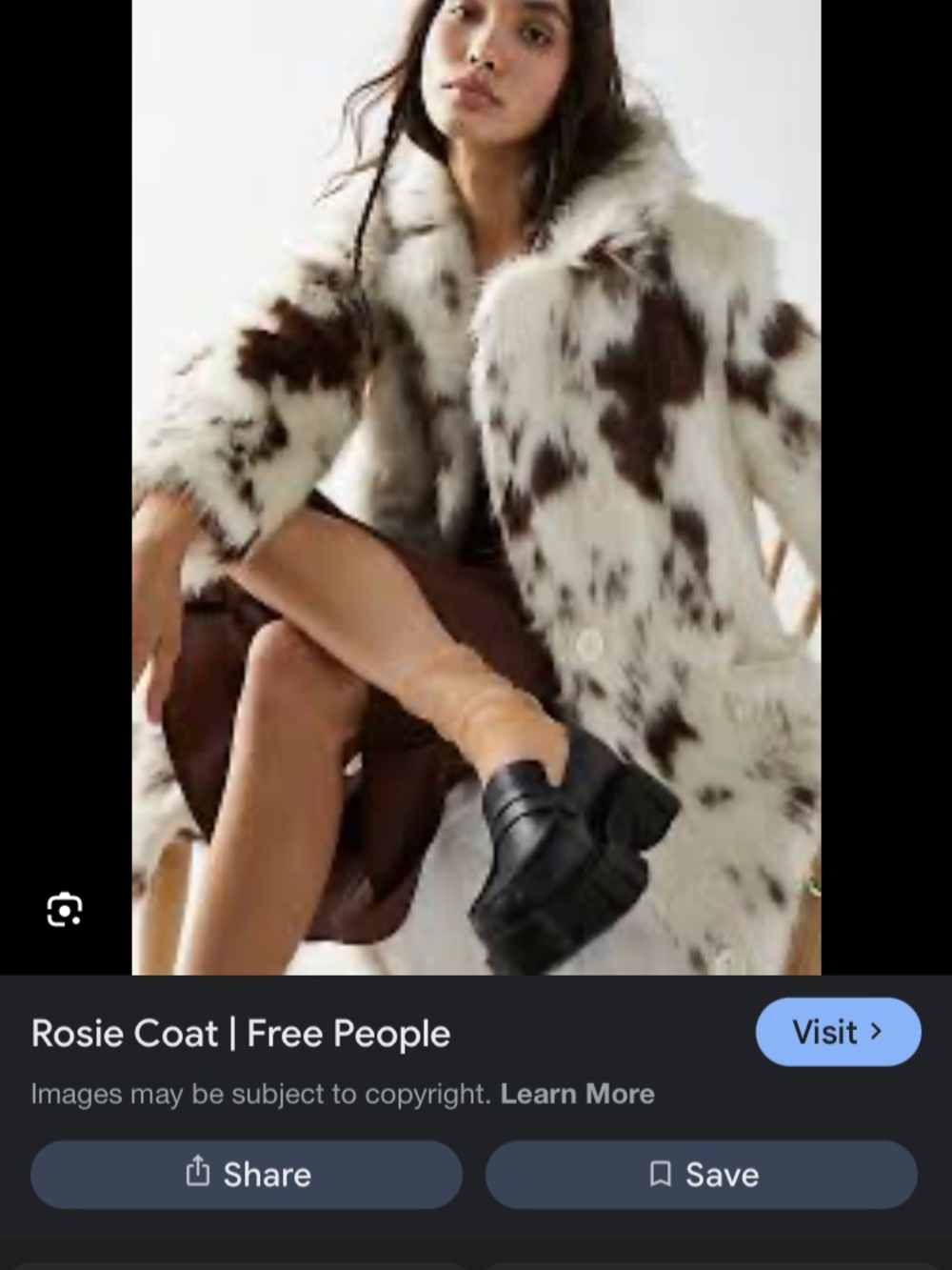 Free People Rosie Faux Fur Cow-Print Coat in White and Brown